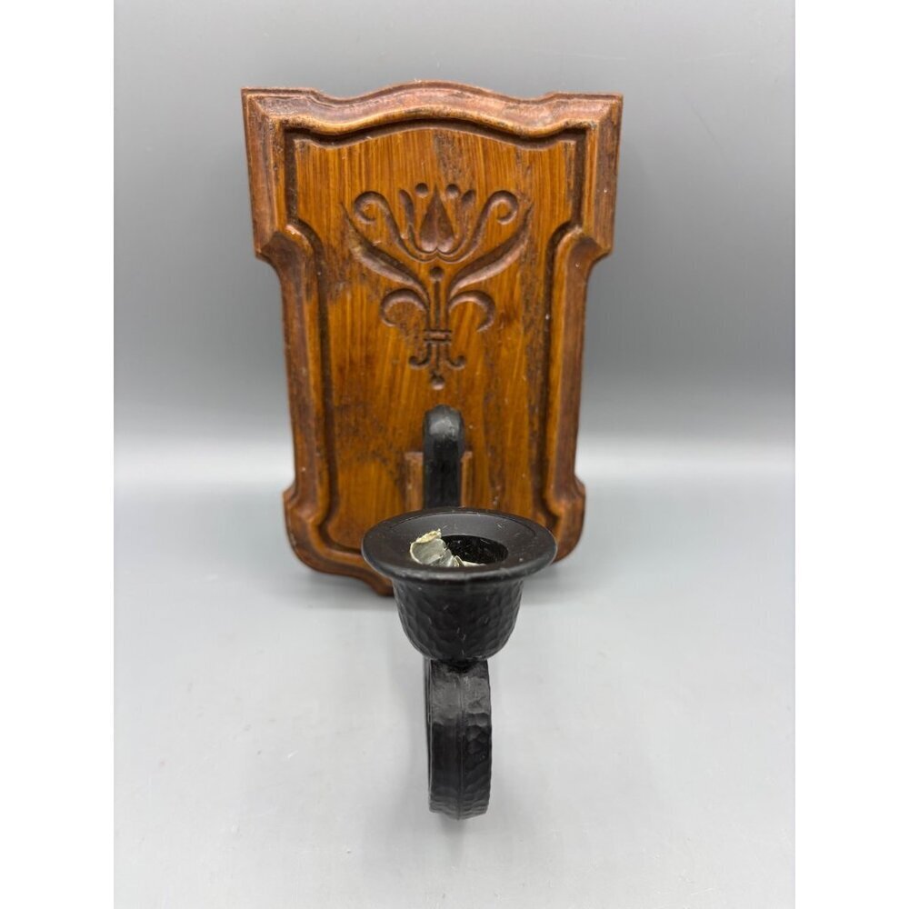 Vtg 70s‎ Homco Faux Wood Wall Sconce Candle Holder Colonial Style Gothic Decor
